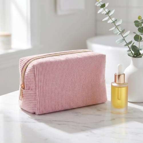 Corduroy Small Makeup Bag for Women, Mini Travel Cosmetic Pouch with Zipper, Portable Toiletry Wash Bag for Handbag, Cute Skincare Organiser for Girls — view 4