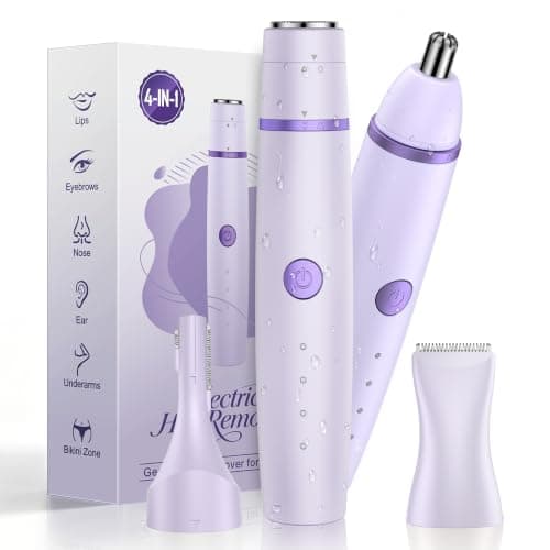 Facial Hair Remover for Women,4-in-1 Bikini Trimmer Women,USB C Mini Lady Shavers with 4-Level Battery Indicator (25%, 50%, 75%, 100%) Eyebrow Razor,Nose Trimmer,for Face Nose/Ear Body,Purple