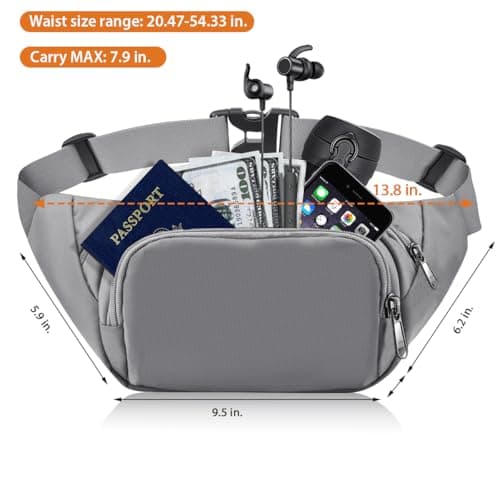 SUPHOSMT 4 Pockets BumBags with 35cm Extended Belt Large Capacity Grey — view 3