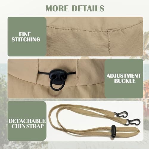 ehsbuy Sun Bucket Hats for Women UV Protection Wide Brim Foldable Ladies Waterproof Summer Hat with Adjustable Chin Strap for Beach Outdoor Fishing Safari Travel Khaki — view 3