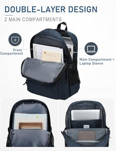 Kasgo 20L School Backpack with 2-Compartment for Teens & Adults, Navy Blue — view 3