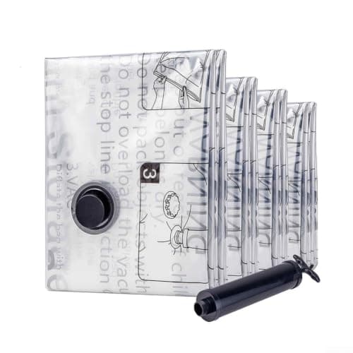 Vacuum Seal Bags Set 10 Pack Hand Pump White Multiple Sizes Space Saving