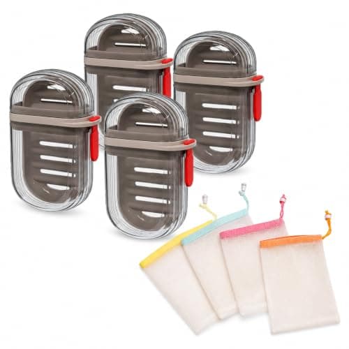 4 Pack Travel Soap Case, Waterproof Soap Container with 4 PCS Foaming Nets
