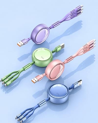 3 in 1 Charging Cable Retractable 100W Fast Charging Cord – USB Multi Charger Cable Compatible with Lightning, Type C & Micro USB, Anti-Tangle Adjustable Cable for iPhone Android Phones (1.2M) — view 5