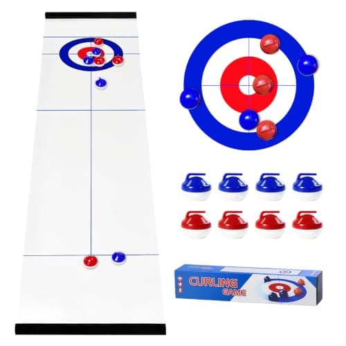 LLHONG Table Top Curling Game, Shuffleboard Game with 8 Pucks