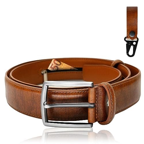BLAINDERS - Security Money Leather Belt, Hidden Cash Belt Anti-Theft with Pocket, Perfect for Travel, Festivals, Rave. (Brown)