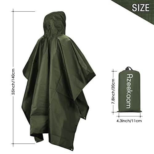 Azeekoom Rain Jacket Rain Poncho, Raincoat Waterproof Unisex Camping Tent Camping Blanket 3-in-1 Multifunctional Rain Cape for Outdoor Picnic Trekking Camping Fishing Hunting Trip(Green) — view 6