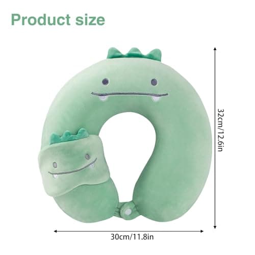 Travel Pillow Kids Travel Pillow with Sleep Eye Mask Cute Neck Pillow for Travel Soft Memory Foam Travel Neck Pillow for Adults and Kids Airplane Sleeping Travel and Camping (green dinosaur) — view 2