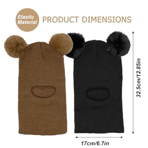 GYIOFAI 2 Pieces Kids Winter Warm Hat Scarf Baby Earflap Beanies Hood Pom Pom Toddler Hat Windproof Balaclava Kids 1-6 Years Outdoor Activities Snow Cap (Khaki and Black) — view 2