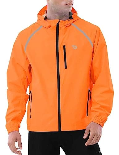 baleaf Waterproof Jacket Mens Cycling Jackets Reflective Running Outdoor Rain Coats Lightweight for Men Walking Hiking Packable Orange XL — view 2