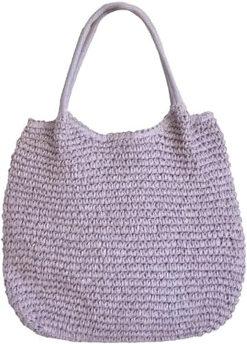 Hzxsny Lightweight Straw Bag for Women, Straw Beach Bag Tote Bag, Large Woven Tote Straw Bags, Summer Beach Rattan Handbag, Purple, One Size, Tote