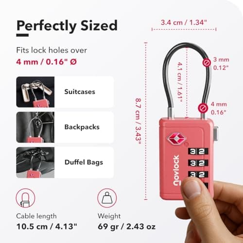 TSA Luggage Locks with Alert Indicator – 4-Digit Travel Padlocks with Flexible Cables for Suitcases, Backpacks & More – Suitcase Locks, 2-Pack, Pink — view 2