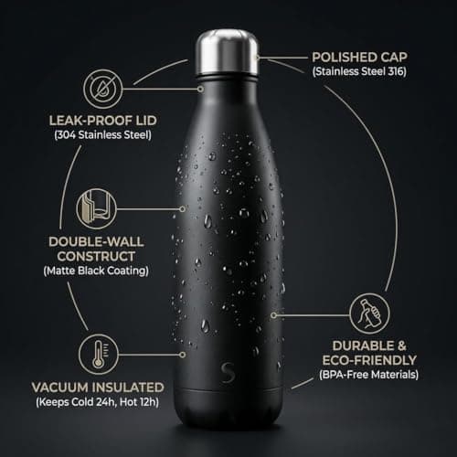 A2Z Stainless Steel Water Bottle 500ml Vacuum Insulated Flask Double Wall Leakproof Reusable Drinks Bottle for Hot & Cold Drinks Gym Travel 27x7cm 0.36kg Black Navy Pink Beige — view 2