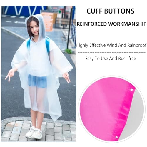 flintronic 2 Pack Kids Waterproof Rain Poncho, Kids Portable Raincoat Rain, Reusable EVA Raincoat for Girls Boys, Lightweight Rainwear Children with Hood and Buttons, for School Outdoor Travel Hiking — view 4