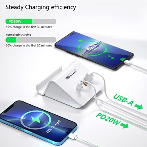Qurzou USB C Charging Station 45W PD Fast Charger Plug,Multi USB Wall Charger for iPhone,iPad,Samsung,Huawei,AirPods,Pixel, iWatch, Redmi etc (white) — view 4