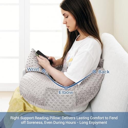 INFANZIA Reading Pillow for Gaming, Arm Rest Support Pillow, U-Shaped Lap Pillow with Side Pocket for Bed & Sofa, Compact Gaming Pillow with Tablet Support for Reading, Crocheting, Working — view 4