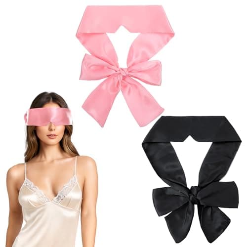 Tyqour 2 Pcs Blindfolds, Soft Silk Blind Folds for Adult Play, Adjustable Blindfold for Party Games, 59 Inch V-Shaped Blackout Sleep Mask for Women Men Adult Couples, valentine's day Gift, Black, Pink