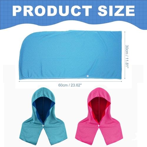 XIMU-SHANGDIAN 2 Pack Cooling Hoodie Towel – Instant Cool Towel for Neck & Face with Sun Protection, Ideal for Sport, Camping, Workout, Hot Weather (Blue & Rose Red) — view 2