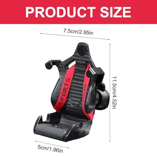 Racing Seat Phone Holder with Safety Belt, 360° Rotation & Auto-adjustable Design - ABS Air Vent Car Phone Mount for Most Phones (Red) — view 3