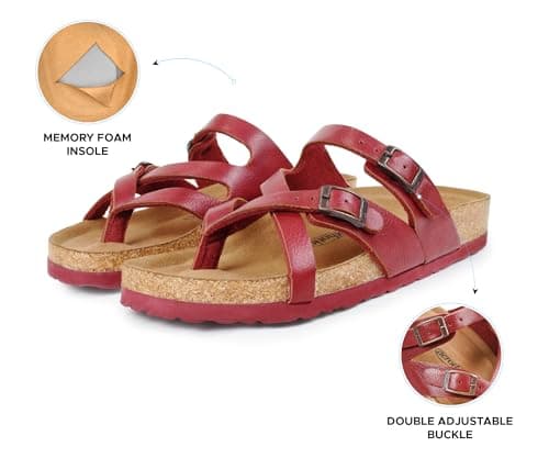 AEROTHOTIC Recovery Slides for Women Comfortable Memory Foam Cork Footbed Cute Faux Leather Adjustable Buckle Straps Walking Travel Outdoor women sandals, Celestis Wine Red, 5.5 UK — view 5