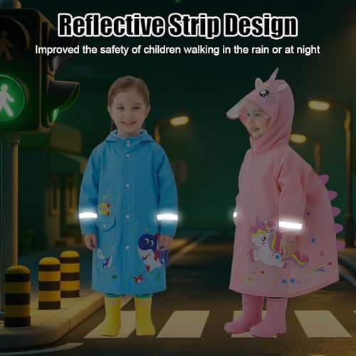 Adiwo Rain Poncho Girls Boys, Boys Girls Portable Raincoat, Kids Raincoats with Hood, Cartoon Poncho Toddler, Kids Lightweight Rainwear Waterproof Reusable, Pink Unicorn (M) — view 6