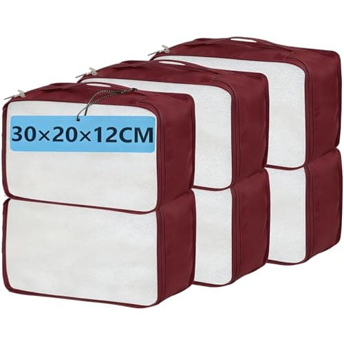 Small Packing Cubes 6 PCS, 30x20x12CM Same Size Suitcase Organiser Bags, Mesh Packing Cubes for Suitcases Small Set Only (Weinrot, 6 x S)