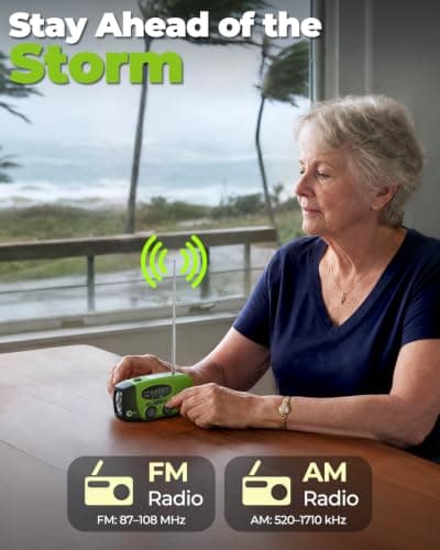 Esky Wind Up Solar Emergency Radio, Portable Hand Crank AM/FM Radio with 2000mAh Rechargeable Power Bank, USB Phone Charger, 3 LED Flashlight, SOS Alarm for Power Outage/Camping/Hiking(Green) — view 3