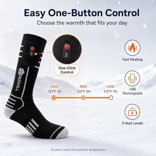 FREEHILL Merino Wool Rechargeable Heated Socks, Full Sole Heating, Black XL — view 3