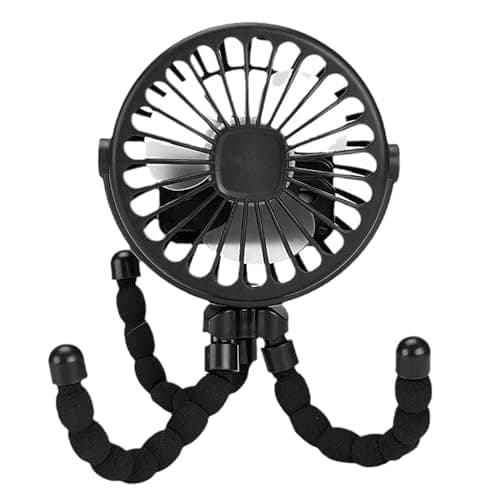 Fabater Portable Baby Stroller Fan, Battery Operated Clip on Fan with Flexible Tripod, Silent Cooling for Car Travel Outdoor, Compact USB Rechargeable for Toddler (Black) — view 6