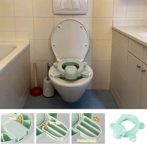 Travel Potty for Toddlers Foldable Potty Training Toilet Seat with Storage Bag for Camping (Green) — view 5