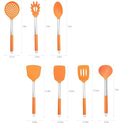 7PCS Cooking Utensil Set, Stainless Steel Handles, Silicone Non-Toxic BPA-Free, Kitchen Spatulas, Kitchen Tools Gift Set for Nonstick Cookware Food-Grade Heads - Silicone Gadgets (Orange) — view 2