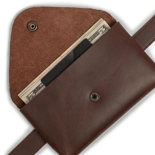 Hide & Drink, Rustic Leather Waist Pouch, Fanny Pack, Bag, Purse, Phone Holder Cable Case, Samsung iPhone, Easy Travel for Digital Nomads Handmade, Bourbon Brown, 10 x 1.75 x 6 inches, Classic — view 4