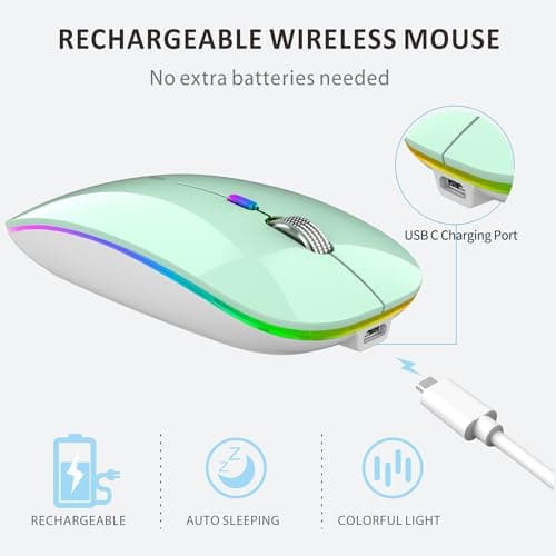 Uiosmuph G12 Wireless Mouse for Laptop, Rechargeable Mice, Silent - Mint — view 4