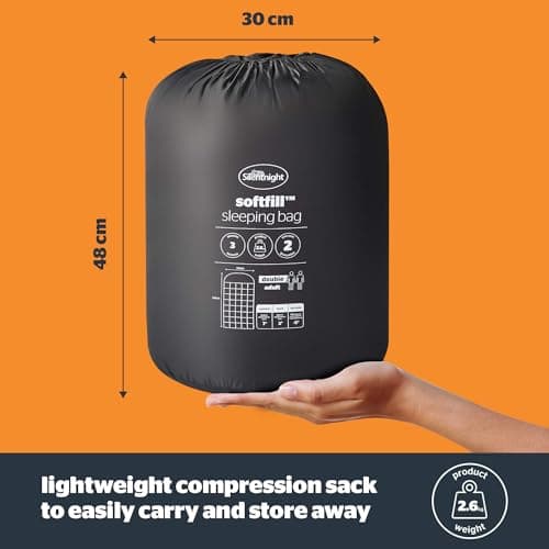 Silentnight SoftFill Adult Double Sleeping Bag - 3 Season Lightweight Soft Cosy Warm Mummy Sleeping Bag for Spring Summer Camping Hiking Outdoor Travel for Warm and Cold Weather - 190x30x150cm, Black — view 6