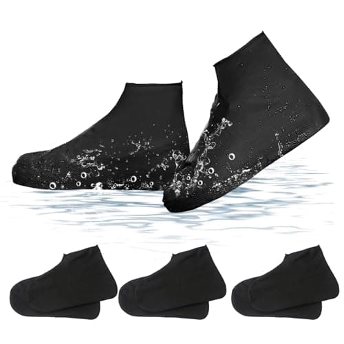 FOSDICK 3 Pairs Waterproof Shoe Covers Reusable Shoe Protector Covers Rubber Non Slip Overshoes for Men Women Shoe Cover Thickened Boot Cover Over Shoes Protectors for Outdoor Cycling Hiking, Black