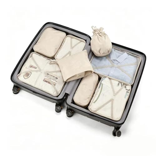 BETLLEMORY Packing Cubes 8 sets Travel Luggage Organizers with Waterproof Shoe Storage Bag Compression Pouches (Beige) — view 6