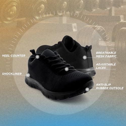 Get Fit Women's Lightweight Running Trainers - Breathable Mesh Gym Shoes with Cushioned Sole - Comfortable Walking & Fitness Sneakers - Lace-Up Athletic Footwear - Black/Black - 5-38 — view 6