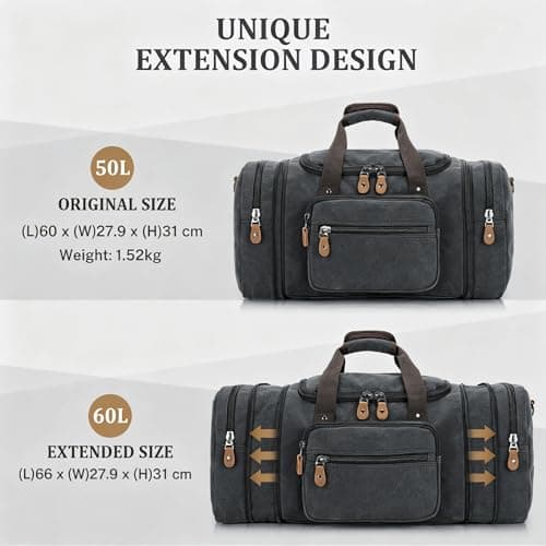 Gonex 60L Expandable Canvas Holdall for Men, Travel Duffle Overnight Bag — view 3