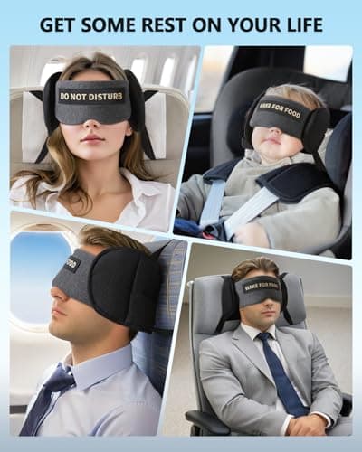 Travel Pillows for Airplanes, Plane Pillow with Eye Mask for Long Flights Sleeping, 360° Support Airplane Head Strap Compact Flight Essentials for Travel Sleep Neck Upright, Stop Head Bobbing (Grey) — view 6