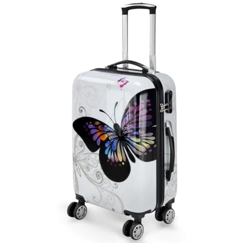 Monzana® Medium Hard Shell Suitcase 4 Wheels Hardshell 22" 22 inch Butterfly