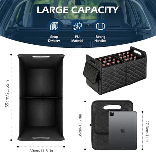 Einesin Car Trunk Organizer and Storage with 7 Pocket,for Women & Men, Collapsible Trunk Organizer for most Cars, 47L Multi-Compartment Car Trunk Organzier, Black (21.3 * 11.4 * 11.4 In) (55x30x35cm) — view 2