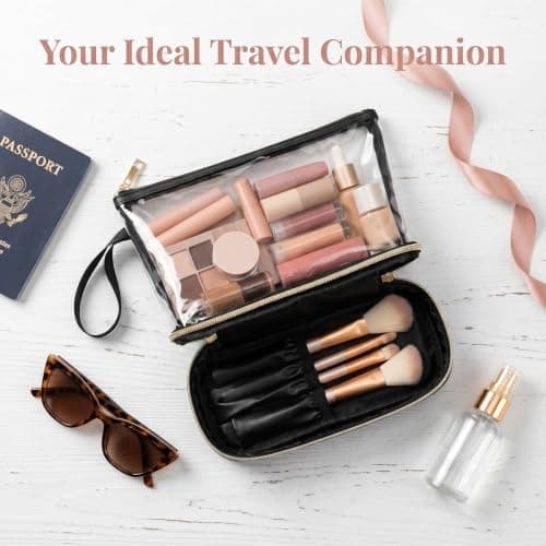 Makeup Bag Double Layer, Travel Cosmetic Case with Brush Compartment — view 5