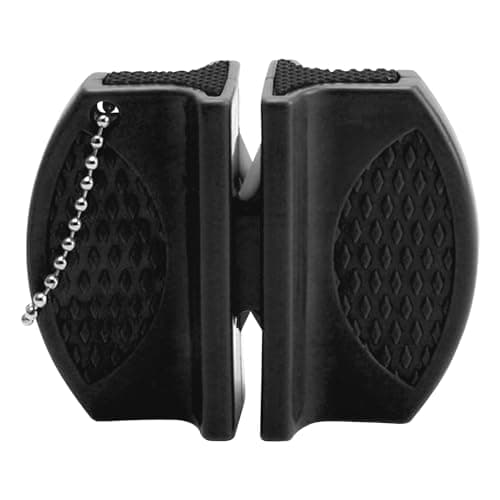 Rrumyve Portable Double-Sided Knife Sharpener, Small Hanging Design Comfortable Kitchen Knife, Mini Kitchen Knife Sharpener, for Family, Camping Tours or Outdoor Survival (Black)