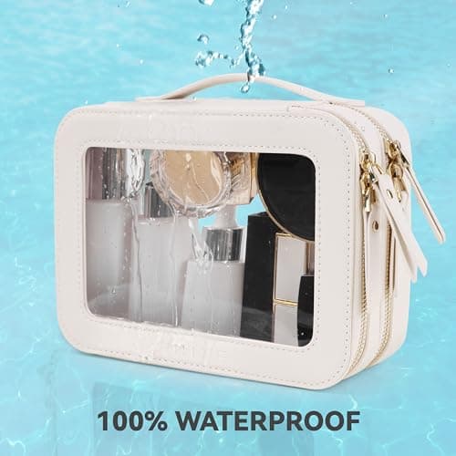 Prite Clear Makeup Bag Cosmetic Case Travel Toiletry Bag, Beige, 2 Layer — view 5
