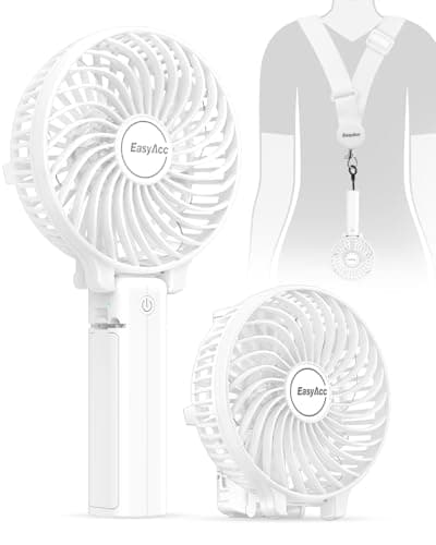 EasyAcc Handheld Fan Portable USB Fan180° Foldable Up 10 Hours 3 Speeds Powered Personal Mini Electric Fan Rechargeable Battery Folding Adjustable Fan Home Travel Outdoor - White