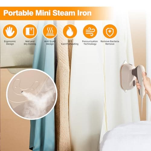 SUODAO Mini Travel Iron, 180° Rotating Foldable Mini Steam Iron Handheld with 50ml Water Tank,20s Fast Heat Up Portable Iron Support Dry and Wet Ironing,Ceramic Nonstick Soleplate for Home and Travel — view 3