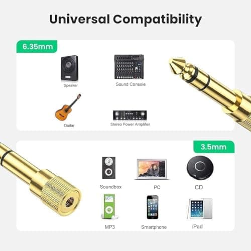 Venadapt Headphone Adapter Premium Quality Gold, Stereo 3.5mm (Small Socket) To 6.35mm (Big 1/4 inch Jack Plug) For DJs, Earphones And Audio Connections — view 3