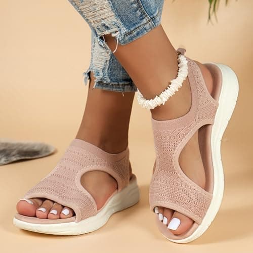 Sandals for Women Orthopedic, Sandals with Arch Support Summer Slip on Ladies Wedge Slingback Walking Slip on Platform Shoes Casual Beach Slingback Comfy Washable Slide Sport Shoes, 2.5 Red — view 3