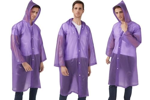 UPSEN Rain Ponchos for Adults, Reusable Raincoats for Women Men, 2 Pack Emergency Rain Jacket with Hood for Disney Outdoor, Purple — view 5