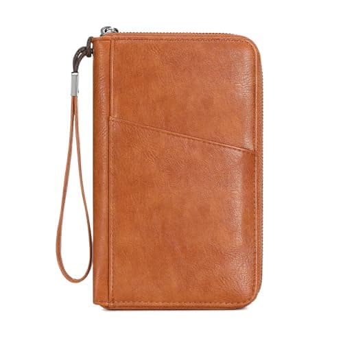Men Passport Wallet for 3 Passports Women Passport Holder Travel Wallet Pu Leather Large Capacity Travel Document Holder Organiser RFID Trip Document Organizer Family for Cards ID Ticket (Brown)